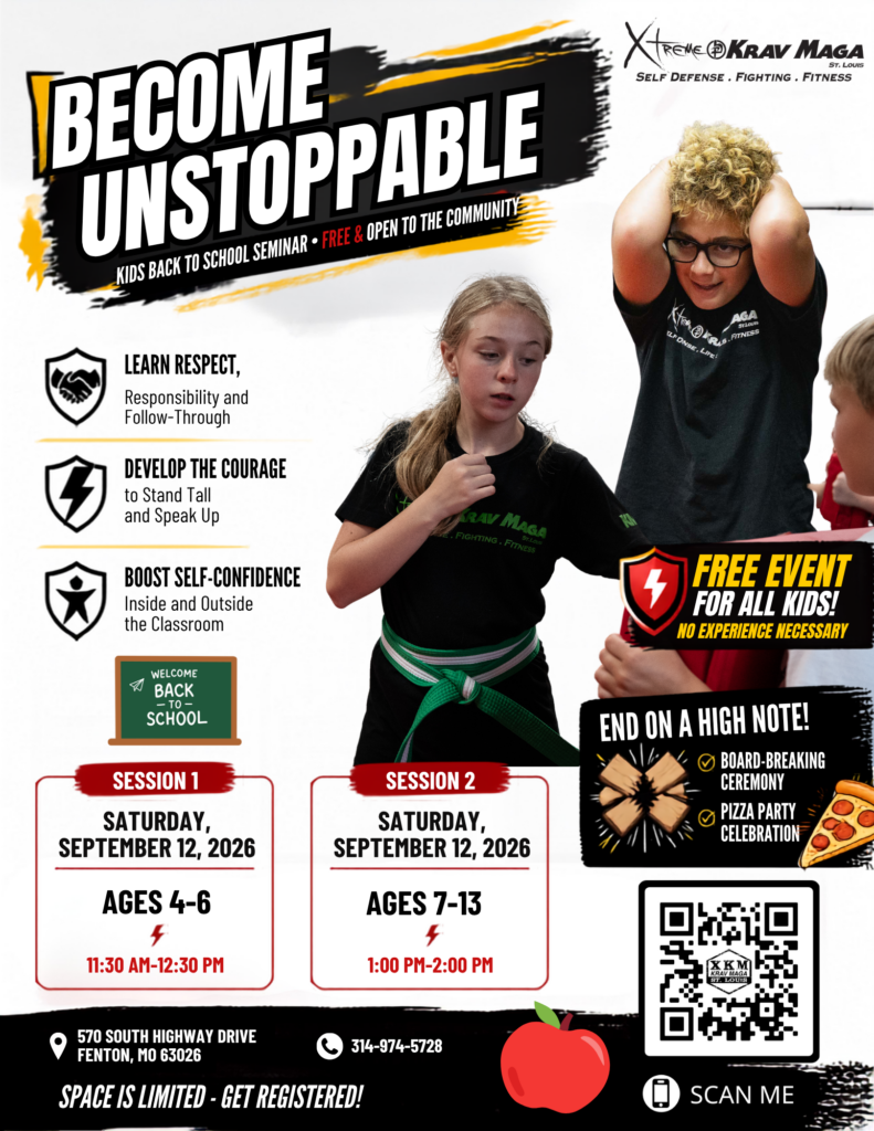 Free Become Unstoppable Kids Anti-Bullying and Confidence Seminar at Xtreme Krav Maga in Fenton, Missouri, Saturday, September 12, 2026.