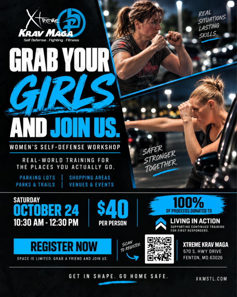 Women preparing for practical self-defense training in an everyday nighttime setting with Xtreme Krav Maga.